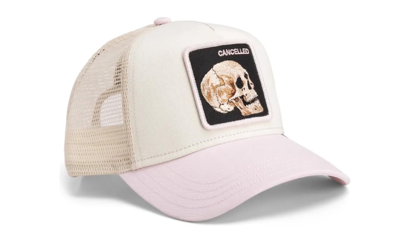 Goorin Bros. Czapka Trucker The Cancelled Skull Whisper, The Farm, beżowo-różowa czapka z haftowaną naszywką z czaszką