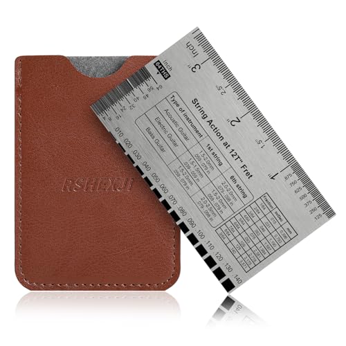 Guitar String Action Gauge Ruler – Stainless Steel Guitar Setup Ruler with Inch & Metric Scales – Luthier Tool for Electric, Acoustic & Bass Guitars – String Height & Pickup Adjustment Gauge