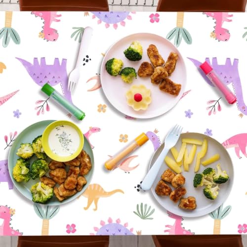 Image of 3pcs Pink Dinosaur Birthday Tablecloths 108x54inch Watercolor Dinosaur Birthday Decorations for Girls Dino Birthday Party Disposable Table Covers