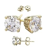1.00 Carat Total Weight Gold Overlay on 925 Sterling Silver Earrings. Half a Carat Each Stone.