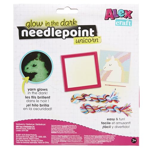 Image of Alex: Glow-in-The-Dark Needlepoint - Unicorn & Rainbow - DIY Kit, Learn to Needlepoint, All-in-1 Beginners Embroidery Kit, Includes Frame, Kids Age 7+