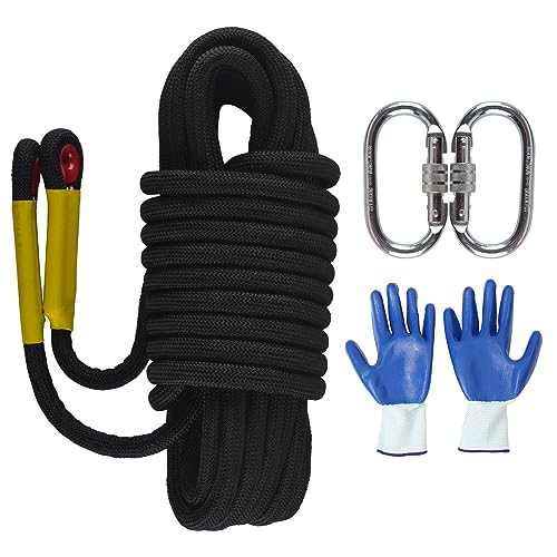 JIUXQT 16mm 64Ft/20m Climbing Rope Strong Rope Tree Climbing Gear Static Climbing Rope Arborist Equipment Rock Climbing Heavy Duty Tree Stand Camping Rope Survival Equipment Black