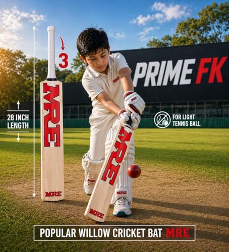 Image of Populer Willow Wooden Cricket Bat for Kids (Size 3 for 4-6 Year) Lightweight & Durable one Cricket Training Bat with bat Cover
