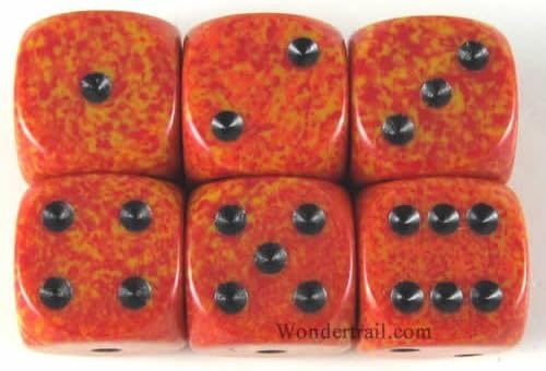 Fire Speckled Dice with Black Pips D6 16mm (5/8in) Pack of 6 Wondertrail