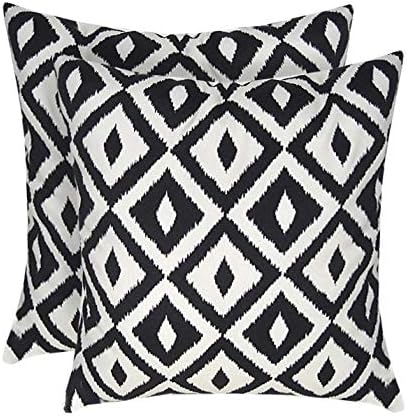 Square Throw Pillows Set of 2 | 20"x 20"| All-Weather Spun Fabric | Water and Fade-Resistant | Outdoor Accent Pillows for Patio Furniture | Black & White Aztec