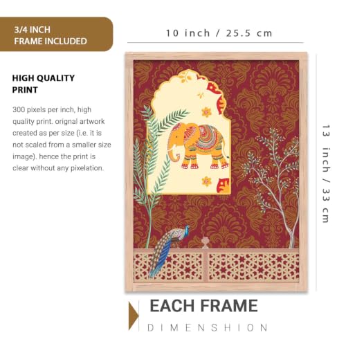 Image of KOTART Decorative Traditional Indian Wall Art Madhubani Paintings for Living Room | Framed Wall Painting for Home Room Bedroom Office Decor | Pichwai Art Painting for Decoration | Poster With frames | Paintings For Home Decoration | Indian Decor Frames | set of 6 (D)