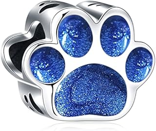 CRISNATA I Love My Pet Theme Charm-Rose Gold Plated, Enamel 925 Sterling Silver Dog Paw Print Dice Beads, fits European Animal Charms Bracelet, Gifts for Mum/Daughter/Son/Grandmother