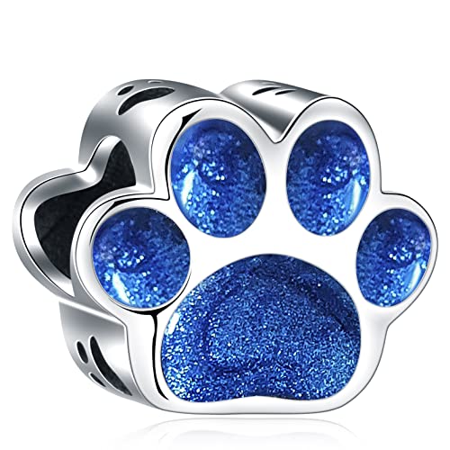 Zaffiro blu smalto Stampa delle zampe di gatto/cane Charms, si adatta Pandora Bracciale del primo giorno della mamma, Argento Sterling 925 Pawprint Beads, regalo per Animal Lover/Mum in Legge/Figlia