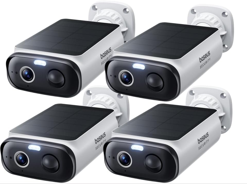 S1 Lite 4-Cam Solar Security Camera Outdoor Wireless, IP67 Waterproof Home Surveillance WiFi Camera, 2K 135°, Color Night Vision, AI Detection, No Monthly Fee, Works with Alexa & Google