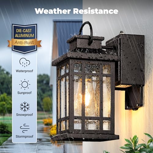 Image of Dusk to Dawn Outdoor Lighting with GFCI Outlet, Modern Oil Rubbed Bronze Exterior Light Fixtures, Anti-Rust Outdoor Lights for House, Garage, Patio, Doorway, 100% Aluminum, Waterproof