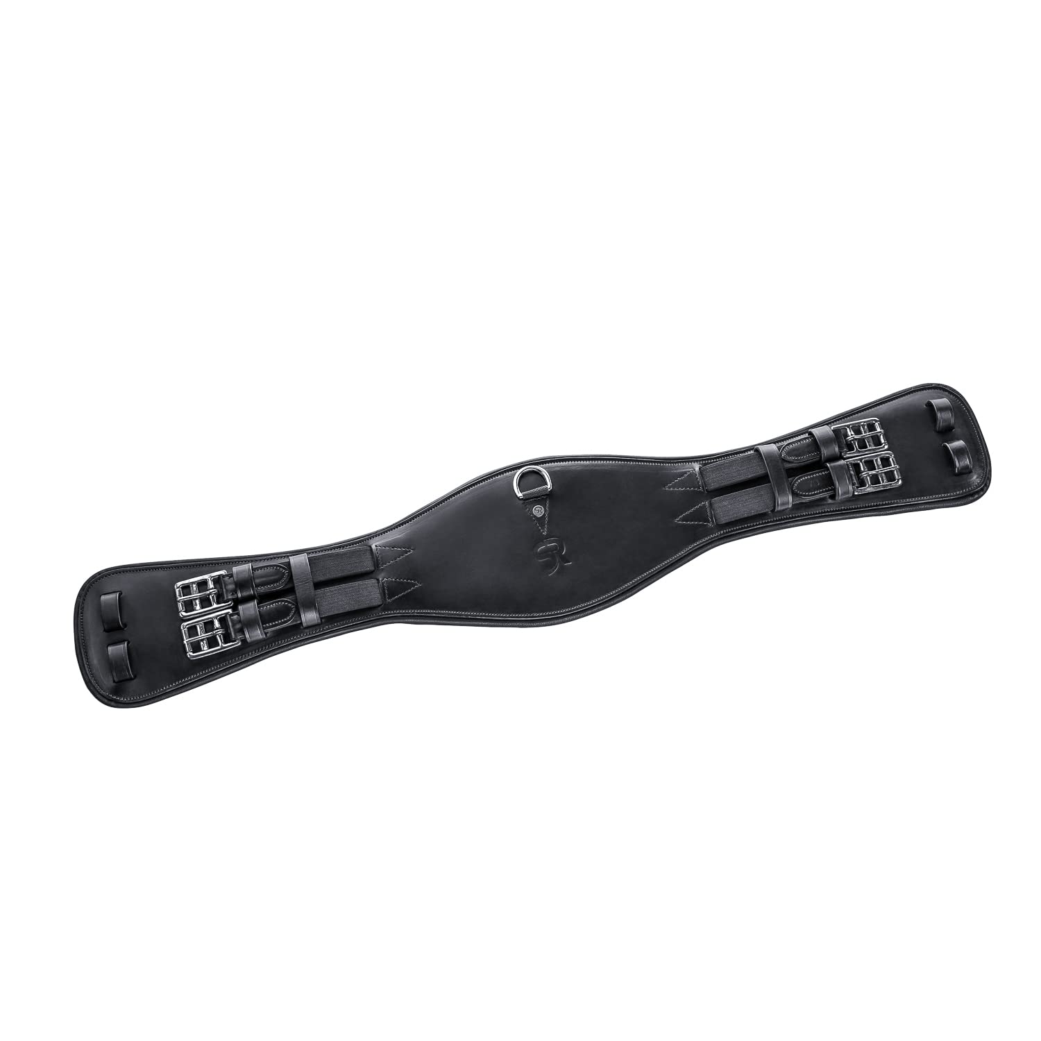 SUNRIDE Cincha Corta Monaco para Caballos de Cuero auténtico Suave con Anilla en D para riendas auxiliares (40 cm, Negro)