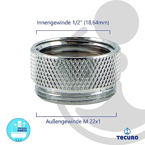 tecuro Aufnahmeadapter für Armaturenausläufe, AG M22x1 auf IG 1/2 Zoll Messing verchromt