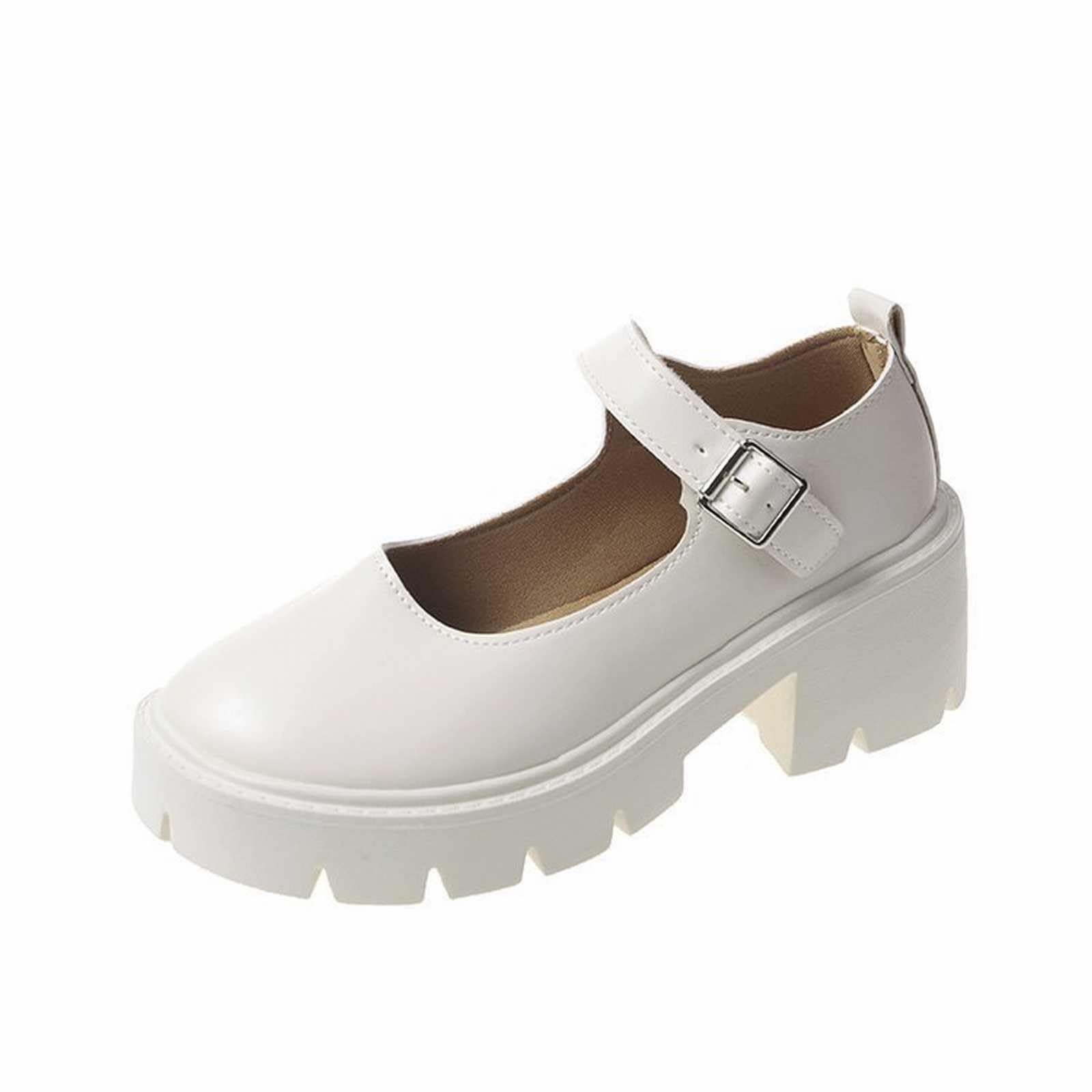 Mary Jane Shoes For Women, Women Chunky Platform Shoes Wide Fit Heels Ankle Strap Casual Pumps Round Closed Toe Dress Shoe Summer Thick Heel Party Shoe For Party