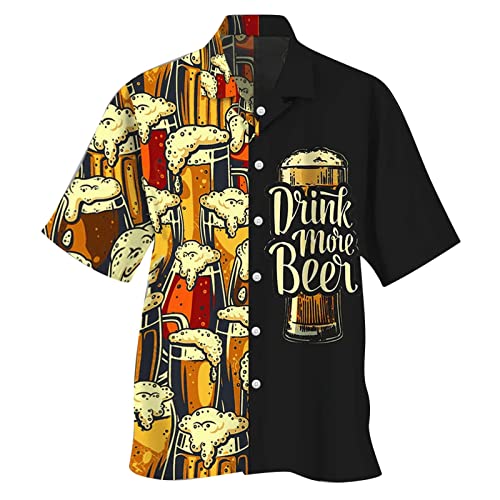2026 Producto clasificación Camisa Casual de Manga Corta para Hombre con patrón Oktoberfest Estilo Deportivo Informal y diseño Veraniego Ideal para Modernos (Black, XXXL)
