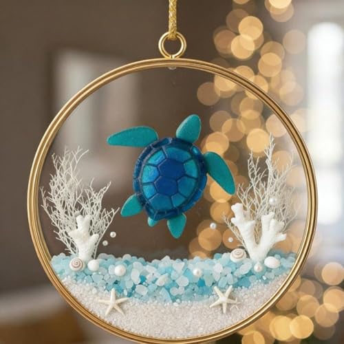 Qeortohers Ornement de sapin de Noël en verre de mer, tortue acrylique, ornements décoratifs à suspendre, collection maison pour décoration de vacances de Noël
