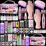 Acrylic Nail Kit for Beginners with Everything: Nail Acrylic Powder and Liquid Set with Practice Hand Drill UV lamp - Nail Art Starter Extension Kits in Pink Bag for Women Girl Home Salon DIY