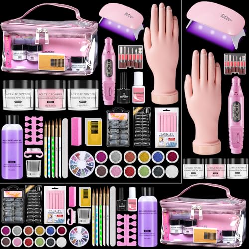 Yokilly Kit Ongle Acrylique Complet En Gel: Kit D'ongles en Acrylique pour Débutants avec Main D'entrainement Manucure UV Lampe Ponceuse Pour Ongles -...