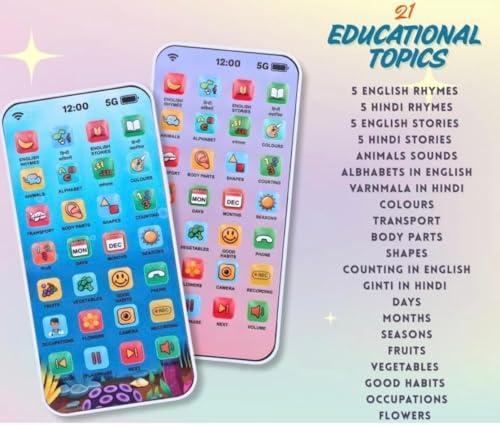 Image of Educational Phone Type-C Rechargeable Musical Toy 28 Functions, Alphabet, Numbers, Varnmala, Animal Sounds, Nursery Rhymes in English & Hindi for Age 2&10 Years (Unicorn Model)