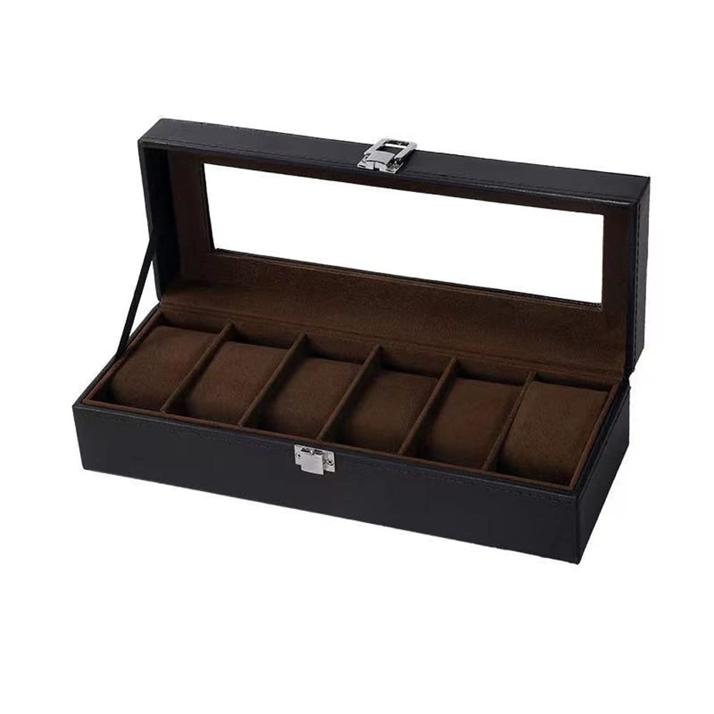 Support de montre et boîte de rangement 6 fentes en cuir noir pour valoriser votre routine