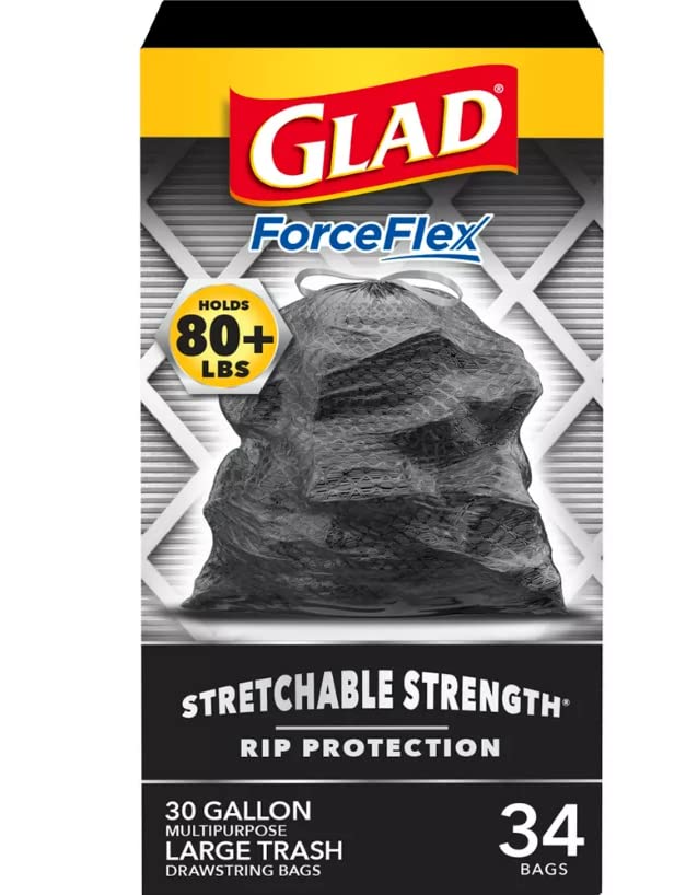 Glad ForceFlex Large Drawstring Black Trash Bags - 30 Gallon - 34ct