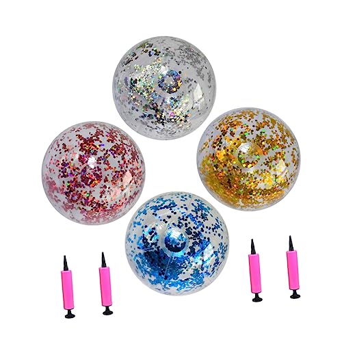 HEMOTON 4Pcs Inflatable Beach Balls Sequin Confetti Glitter Pool for Family Fun Lightweight Design for Summer Parties and
