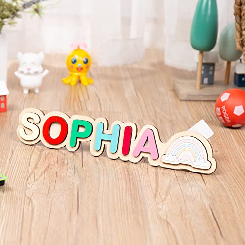Bosajewel Personalized Name Puzzle Custom Wooden Baby Toddler Name Puzzles Within 9 Letters For Kid Preschool Pegged Puzzles Toys Easter Christmas Birthday Gift (Clouds+Name) #TOP3