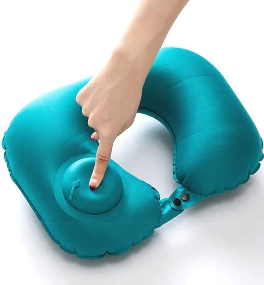 ASK HOMES Inflatable Travel Neck Pillow, Teal Green, Push-Button Inflation Valve,Compression Bag for Office, Train, Car, Airplane Sleep Cushion.[MULTICOLOUE]-image-49