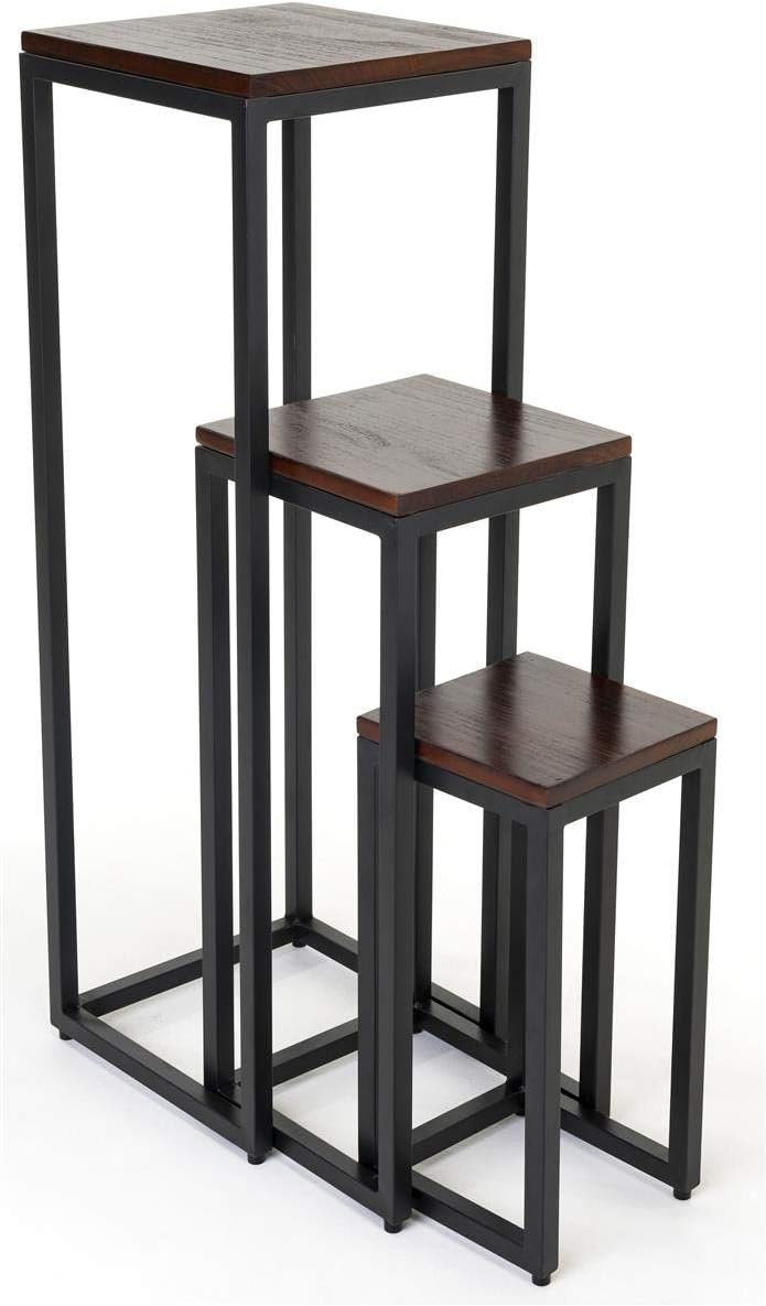 Displays2go Aluminum and Wood Nesting Table Set, Square Design - Dark Wood-Stained Finish