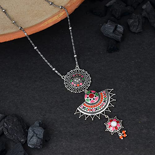 Folklore Pink Enamel Layered Drop Necklace