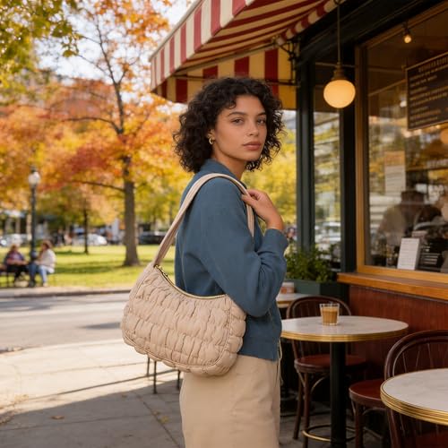 Image of Puffer Tote Bag Small Lightweight Quilted Nylon Crescent Puffy Purse