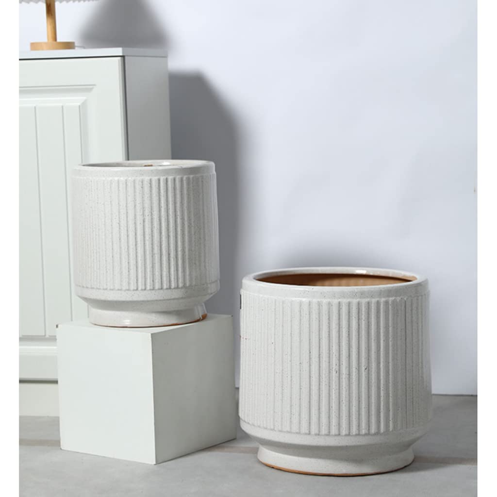 Vasi da Giardino Fioriera in Ceramica Vaso per Piante da 8/14 Pollici con Fori di drenaggio, Vaso da Fiori con Decorazione Moderna con Trama a Strisce Bianche per la casa