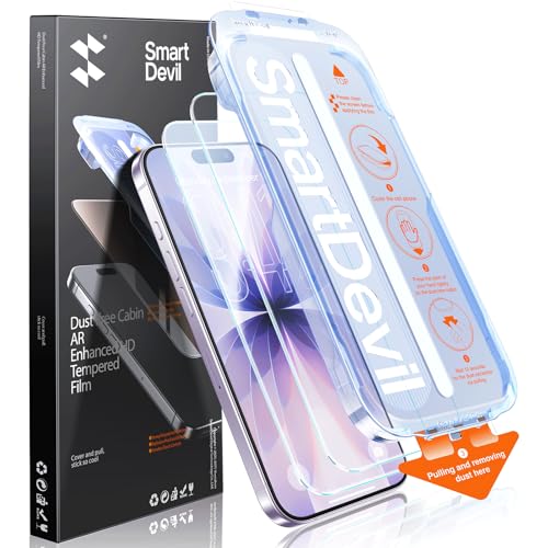 SMARTDEVIL 2 Pack Screen Protector for iPhone 17 with AR Anti-Reflective Technology, 9H Hardness Military Grade Tempered Glass, Bubble Free and Auto Dust-Removal Box, Easy Installation, Case Friendly