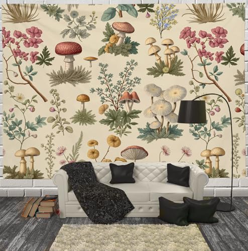 Tapiz de pared grande para cubrir espacios vacíos con arte botánico beige retro 4