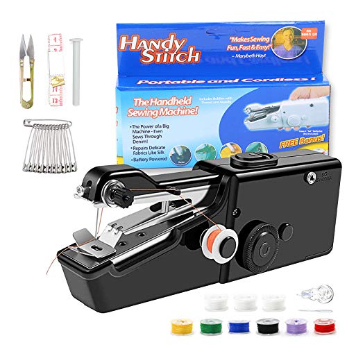 AINIBAOPU Portable Sewing Machine, 17 PCS Mini Cordless Handheld Stitch Electric Household Tool for Fabric, Clothing, Kids Cloth, Home Travel Use(black)