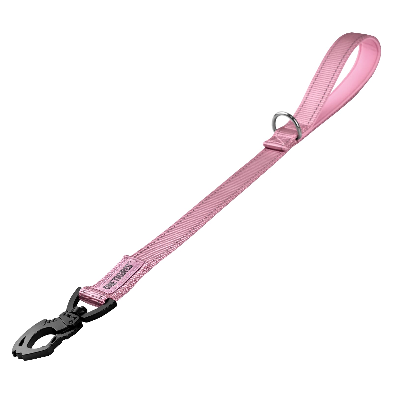 OneTigris Bolt Kurzführer Hund 52cm, Hundeleine Kurz mit Tiger Zahn Metallclip und Weiche Polsterung, Reflektierend Nylon Hundeleine Geeignet für Mittlere Große Hunde Rosa