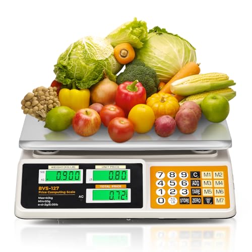 Bonvoisin Balance de Cuisine Professionnelle 40kg/2g, Balance Numérique avec 7 Mémoires PLU, Double Affichage LCD, Tara, Rechargeable, 37cmx27cm Plateau...