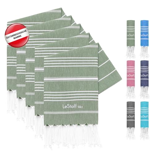 LeStoff 5er-Set Hamamtuch 50 x 100 cm – 100% Bio-Baumwolle, Vorgewaschen, Nachhaltig, Leicht, Kompakt, Saugstark & Schnelltrocknend - Handtuchset für Bad, Gäste, Gesicht, Sport, Reise, Camping (Olive)