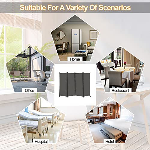 4 Panel Room Divider Folding Privacy Screen with Wider Support Feet 6Ft Tall Partition Room Separator