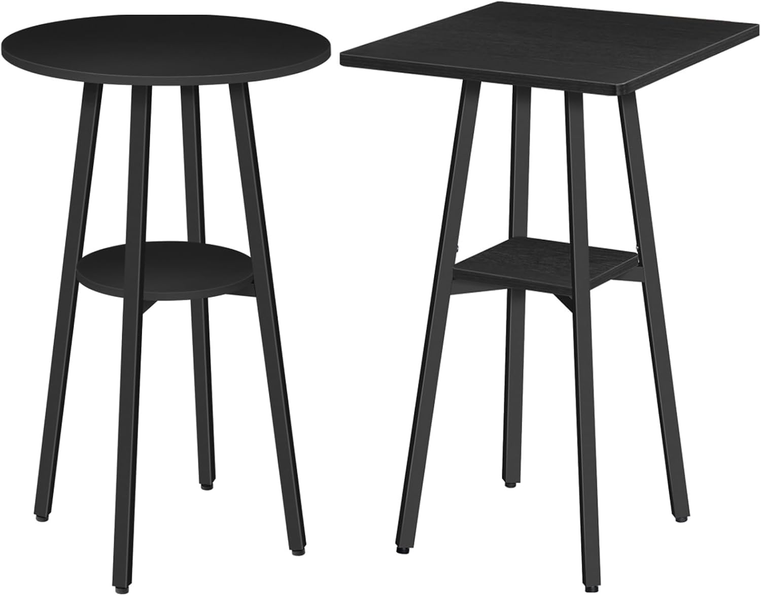 HOOBRO Bar Table Bundle, Round Pub Table, 2-Tier High Top Pub Table, Cocktail Table with Top Particleboard for Kitchen, Small Kitchen Dining Table, Black BB55BT01-BB51BT01