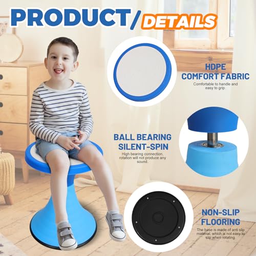 Image of AOBOTE Kids Wobble Swivel Stool, 15.7 inch Height Wiggle Stool for Ages 6+, 360 Rotatable Active Learning Chair, Flexible Seating for Classroom & Home, Improves Posture & Focus, Blue