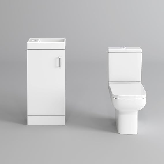 iBathUK Cloakroom Vanity Unit Ceramic Basin + Short Projection Close Coupled Toilet Suite