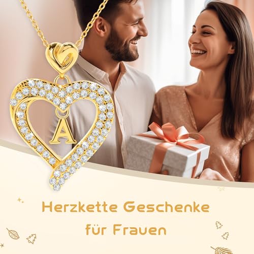 Collier cœur en plaqué or blanc 18k avec initiale de A à Z et chaîne argent - 3