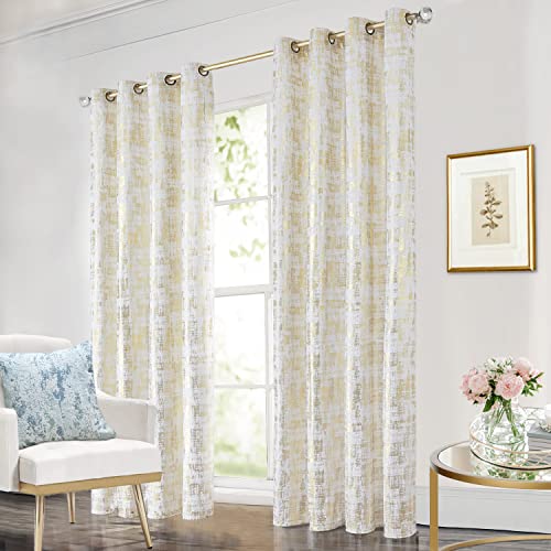 Gold And White Curtains 108 Inches Long For Living Room 2 Panel Set Designer Chic Custom Made Pattern Light Blocking Darkening Blackout Window Treatments Extra Long Curtain Set Drapes,52X108 Length #TOP3
