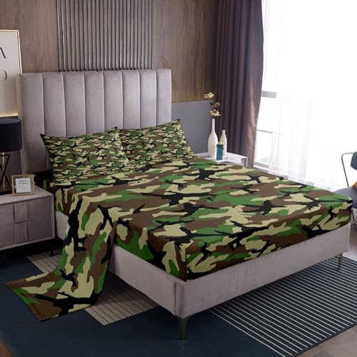 Feelyou Camo Camouflage Military Bed Sheets Twin Size 3Pcs Deep Pocket