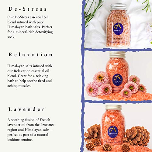Absolute Aromas Pink Himalayan Bath Salts Set - De-Stress, Lavender and Relaxation - 3 x 125g Jar Himalayan Salts Infused with 100% Pure Essential Oils - Image 3