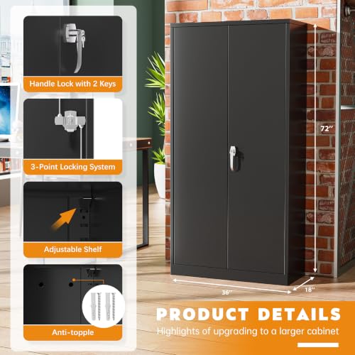 Image of Greenvelly Steel SnapIt Storage Cabinet, 72 inch Locking Metal Garage Storage Cabinet with 4 Adjustable Shelves, 2 Doors and Lock for File, Office, Garage, Home (Black)