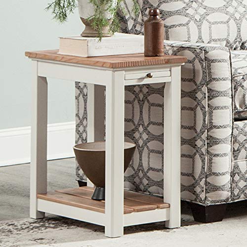 Savannah Chairside Pull-Out Shelf End Table, Ivory With Natural Wood Top #TOP1
