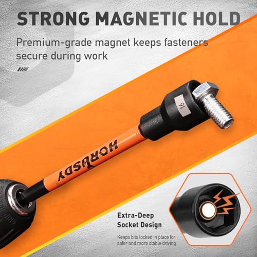 Image of HORUSDY 59pcs Magnetic Nut Driver Set with 6-in-1 Ratcheting Screwdriver Handle, SAE & Metric 1 /4 Inch Hex Shank Socket Set for Impact Drill with Quick-release Bit Holder and Extension Bar