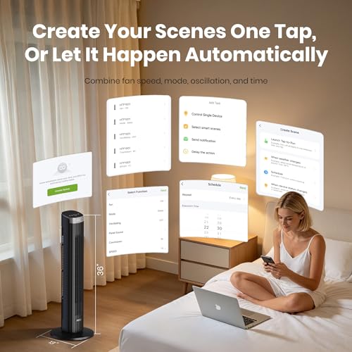 Pureborne Tower Fan for Bedroom, 23dB, 90°oscillating, Smart Control, Black - image 5