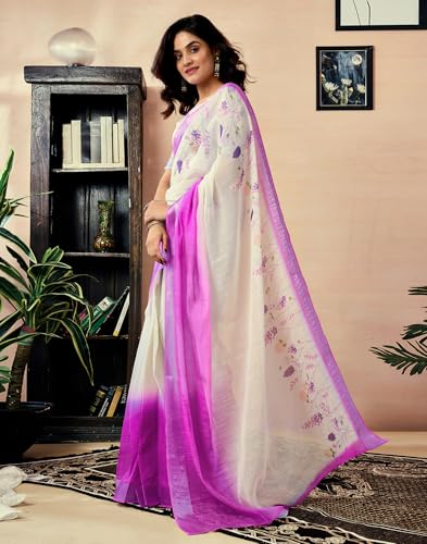 Image of SIRIL Women's Printed Chanderi Cotton One Minute Ready to Wear Saree with Unstitched Blouse Piece